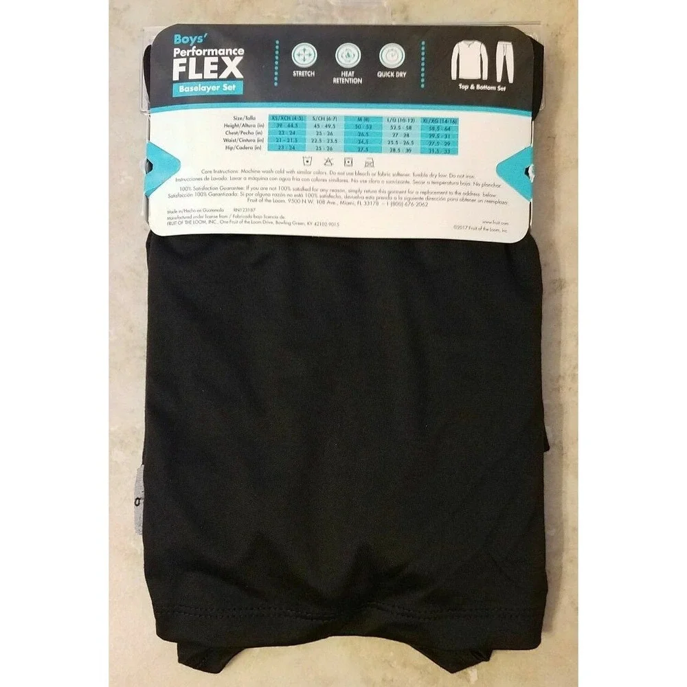 Fruit of the Loom‎ Boys Performance Flex Baselayer Set 2pc Black sz XS (4/5) NEW